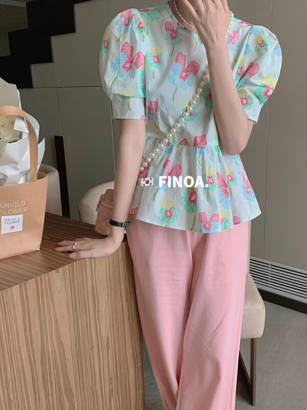 In early summer! [finoa] Korean casual simple and elegant fresh shirt 10435\cls