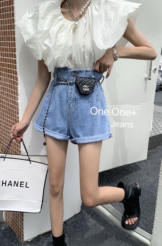 [one one home] high waist and thin versatile denim shorts 985\zxl