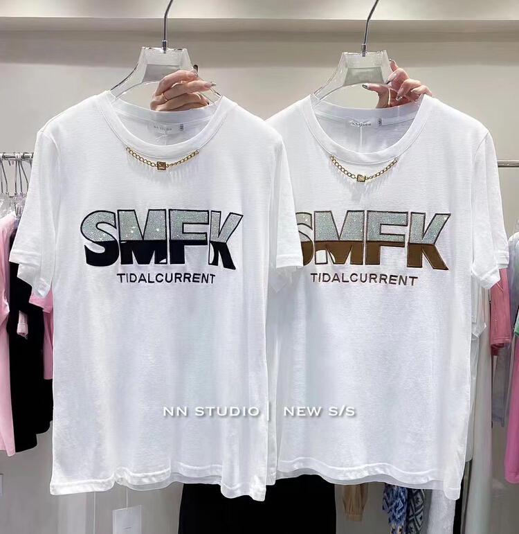 [NN] Korean casual hot drill heavy craft short sleeve T-shirt 7581\xyy