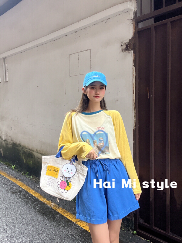 【亥米】韓版手工印花撞色拼接假兩件防曬衫  1943#  WTT