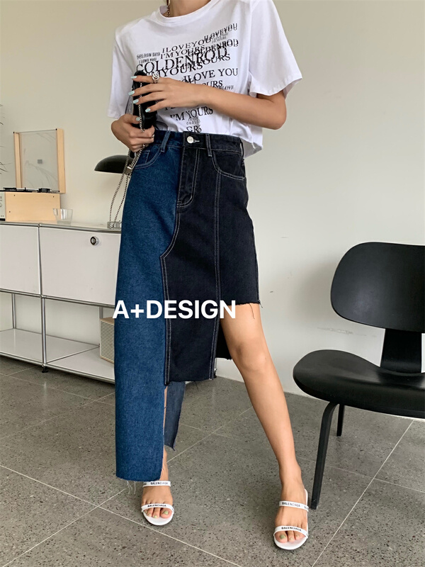 [a+] small irregular design denim skirt 7736\ozq