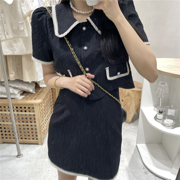 [NC edition/new color] small fragrant wind baby collar shirt + Half skirt suit of the same color 9208\zxx