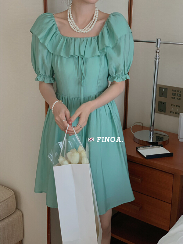 Original price 134.10! [finoa] Korean Ladies' Square Neck Lace Dress 10510
