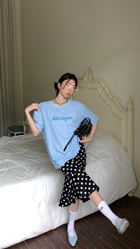 [our] lettered printed round neck short sleeve T-shirt 10981\lsw