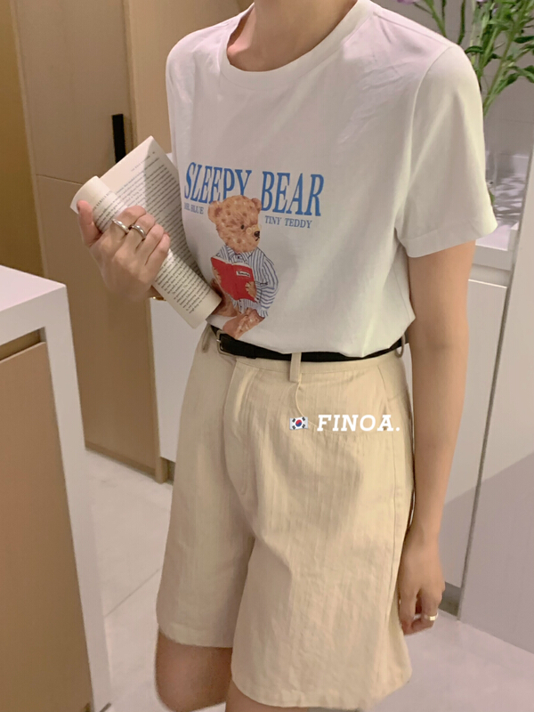 [finoa] Korean cartoon bear versatile short sleeve T-shirt 10518\cls