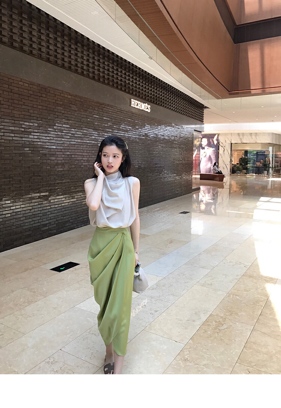 [colorfui] elegant pleated slim slit skirt 6510\cqw