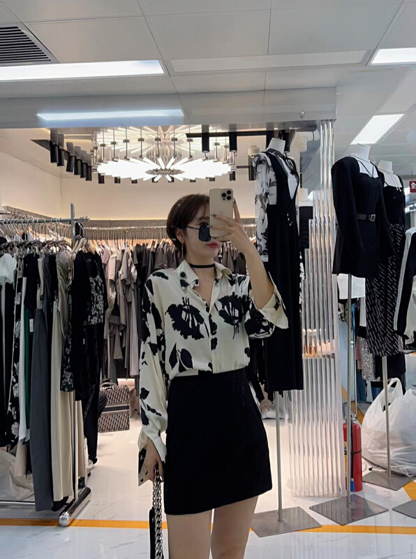 [semi plain] loose printed single breasted shirt j939\zjy