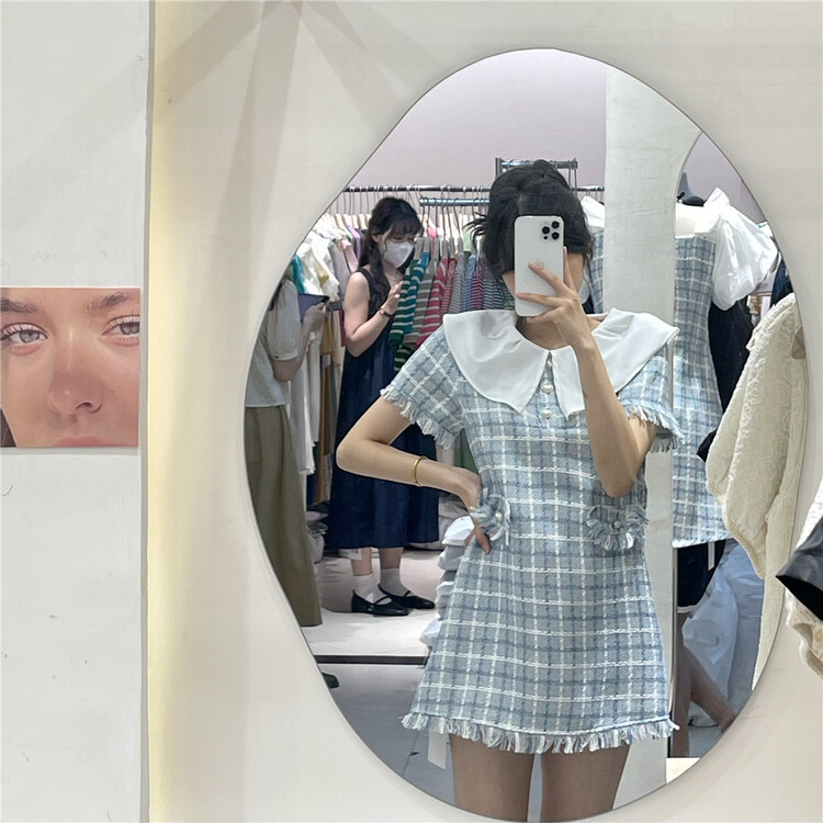 [NC edition/new color] large lapel Plaid rough edge small fragrance dress z2565 \zxx