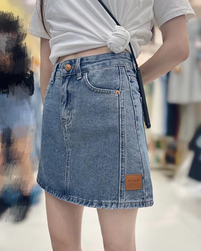 Original price 98.99! [okd] Korean slim elastic label denim skirt 52601-000\zxl