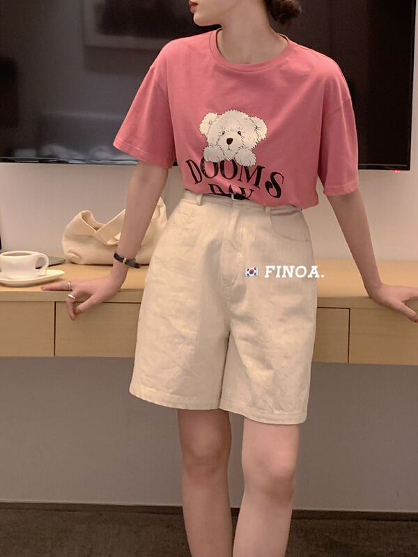 [finoa] casual and versatile Cartoon Bear short sleeve T-shirt 1146