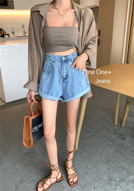 [one one home] high waist versatile skinny denim shorts 928\zxl