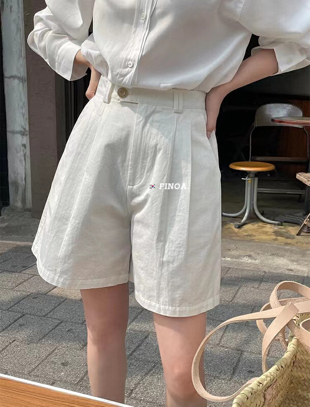 [finoa] commuting slim one button solid casual shorts 1176