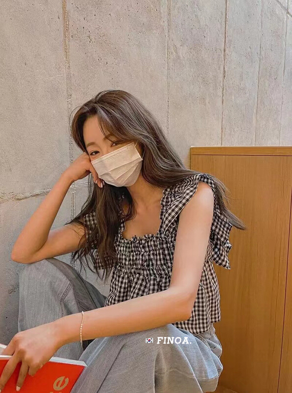 [finoa] Korean casual loose classic check shirt finoa10588