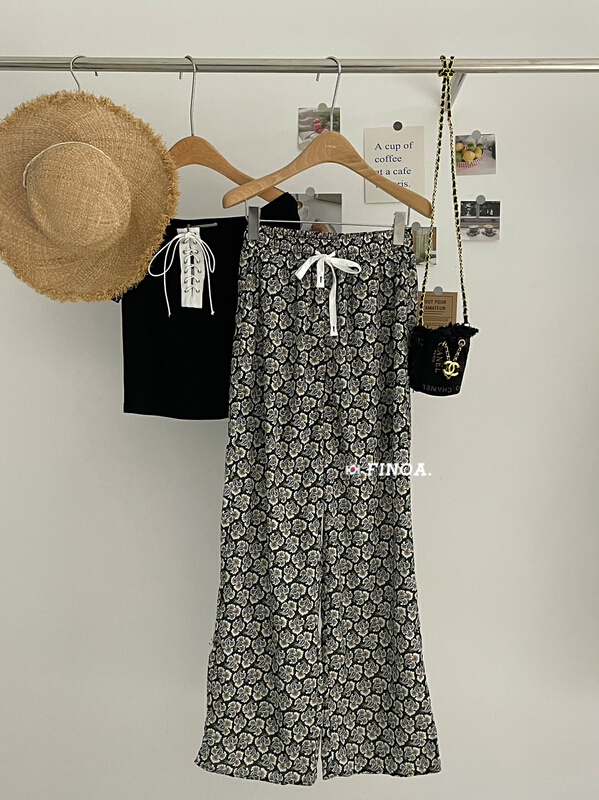 [finoa] loose and slim retro printed drawstring slacks 10590