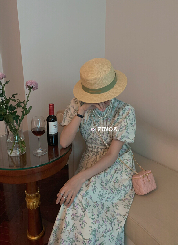 [finoa] Korean loose and fresh floral bubble sleeve dress 10509