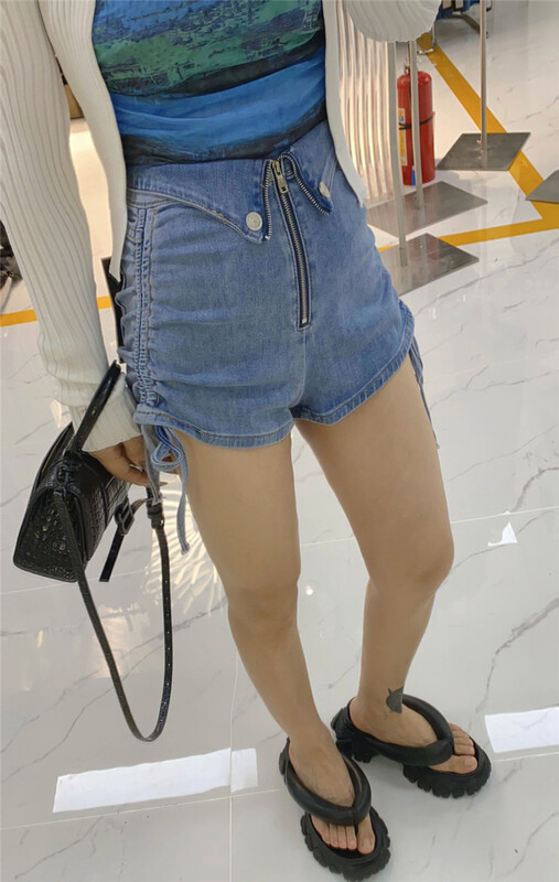[semi plain] niche design drawstring denim shorts c1002\zjy