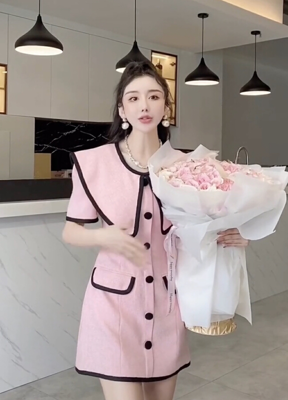 [ou zhengsha] versatile breasted color matching dress 18818\jj