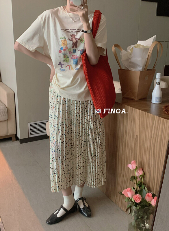 [finoa] Korean Ladies' pleated elastic waist skirt 10453