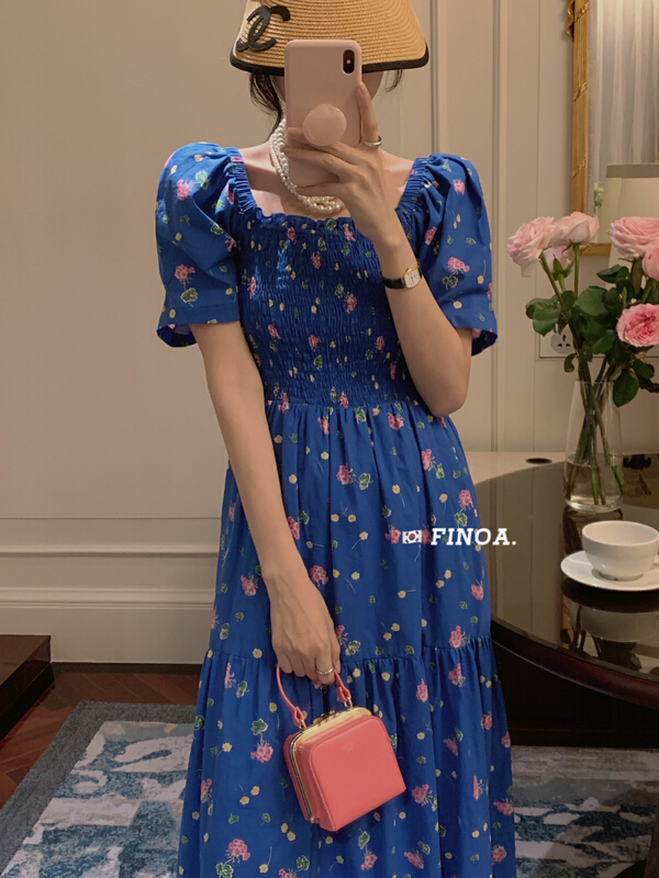 [finoa] Korean version elegant floral one line collar dress (olive) 1112\jhy