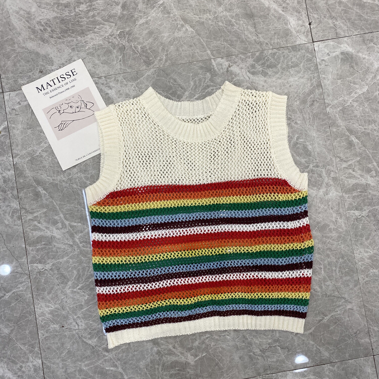 [a+] round neck Pullover color contrast vest / sling 625-1\l