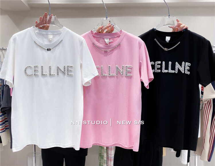 [NN] loose comfortable letter short sleeve T-shirt (with chain) 9730\xyy