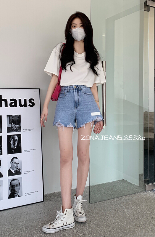 [zona] versatile fashion hole breaking western style denim shorts 8538\ozq