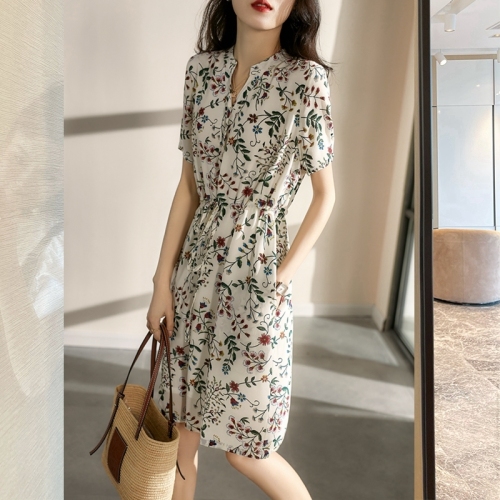  new women's fashion European goods net red French Chic long skirt temperament goddess Floral Dress