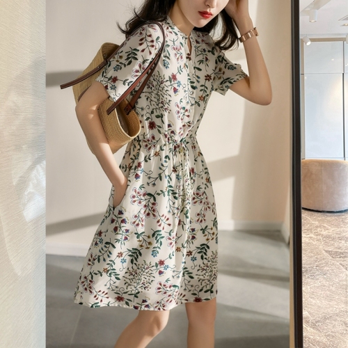  new women's fashion European goods net red French Chic long skirt temperament goddess Floral Dress