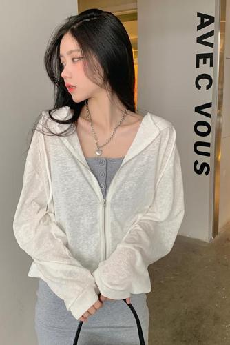 Volume sunscreen clothes women's summer  Hoodie new solid color fashion thin Cardigan Jacket Large women's wear