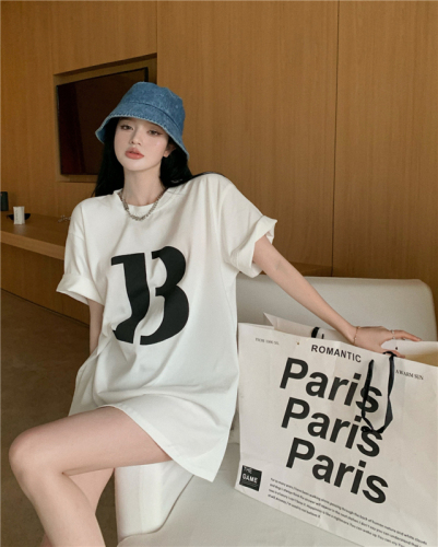 Summer Korean version ins minority letter printing white short sleeve women's loose top fashion