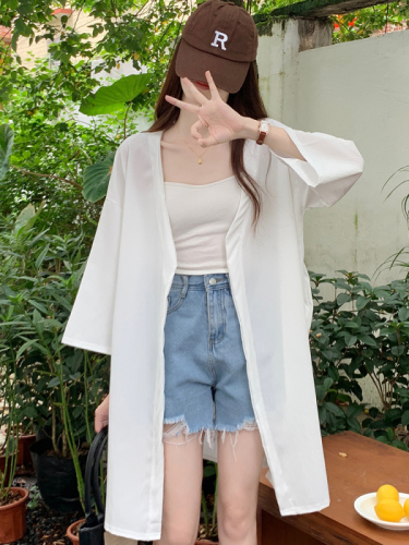 Real photos of real objects with a pocket sun protection shirt women's summer thin style with a loose, lazy middle and long style