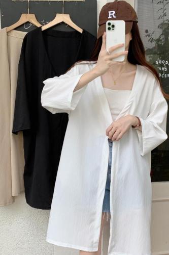 Real photos of real objects with a pocket sun protection shirt women's summer thin style with a loose, lazy middle and long style