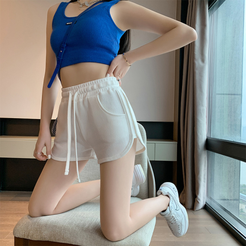 Real shot of Mini High Waist casual sports shorts women's new loose wide leg hot pants trend in summer