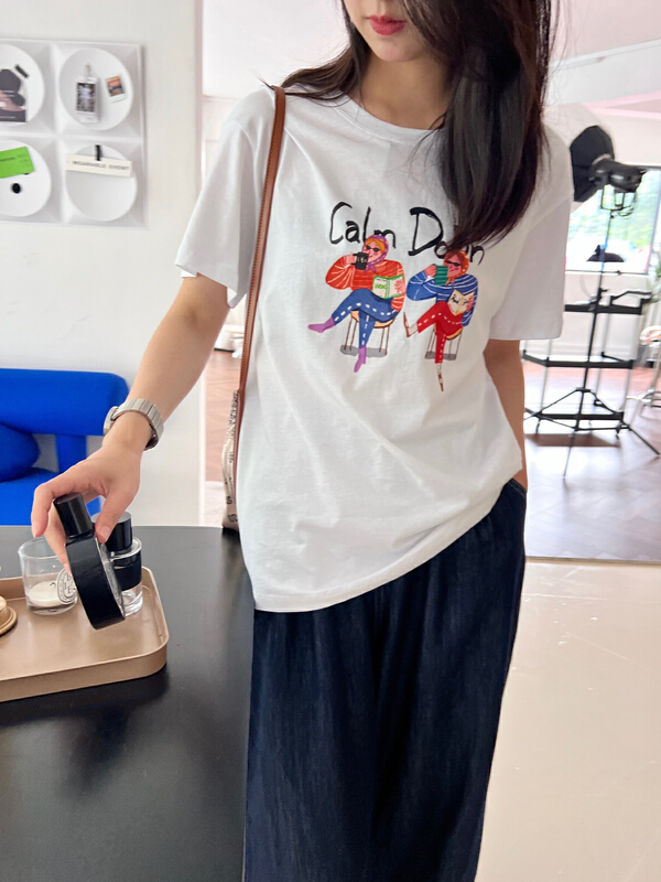 【 bubble 】 round neck retro printed comfortable short sleeve T-shirt (T-shirt only) 22t131\ozq