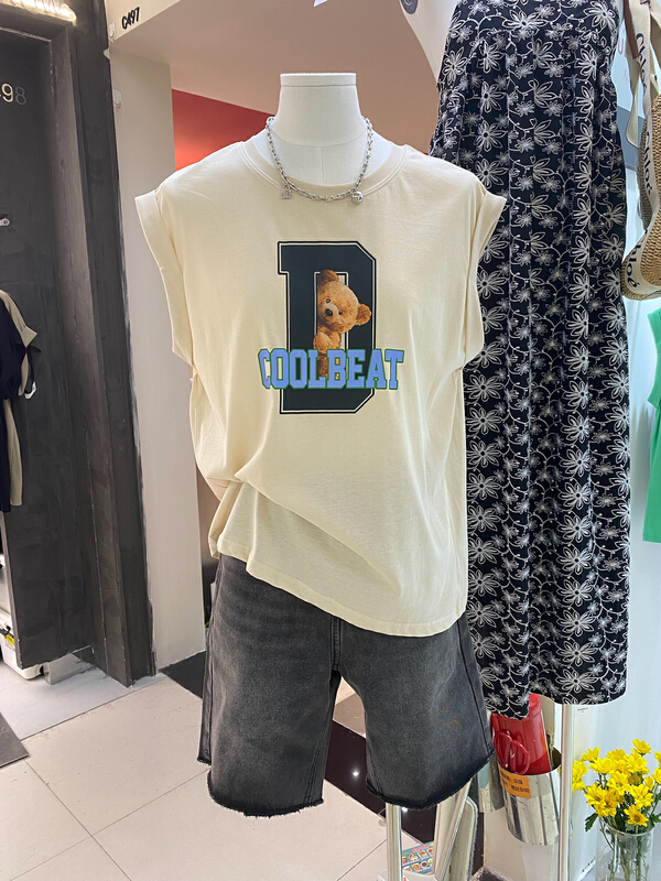 [bubble] bear letter printed short sleeve T-shirt 22t129\ozq