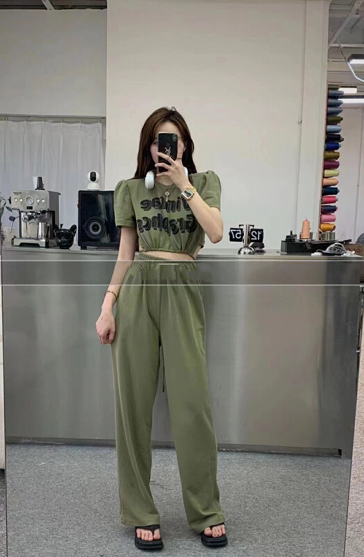 [ff.studio] Korean versatile Top + loose comfortable casual pants set 7323\ozq