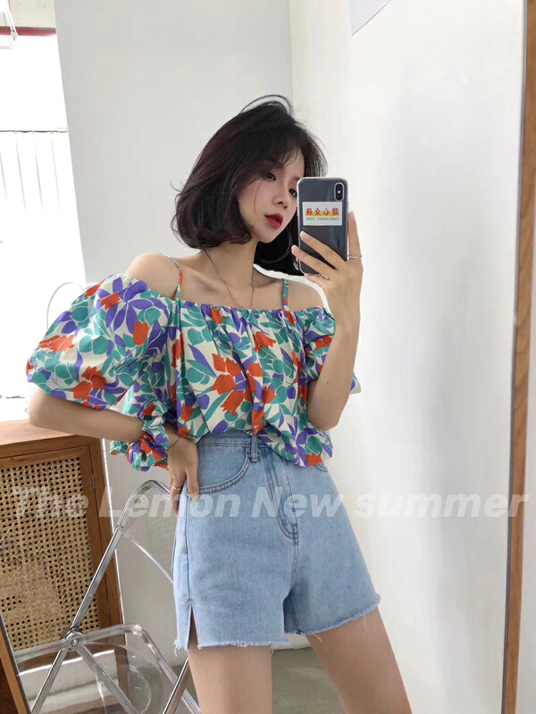 [lemon green tea] suspender shoulder style holiday shirt (with hair circle) with hair circle 2192