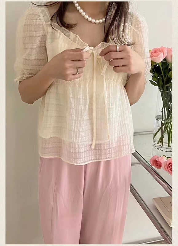 [baby] Korean style Square Neck Tie Shirt 8697\wtt