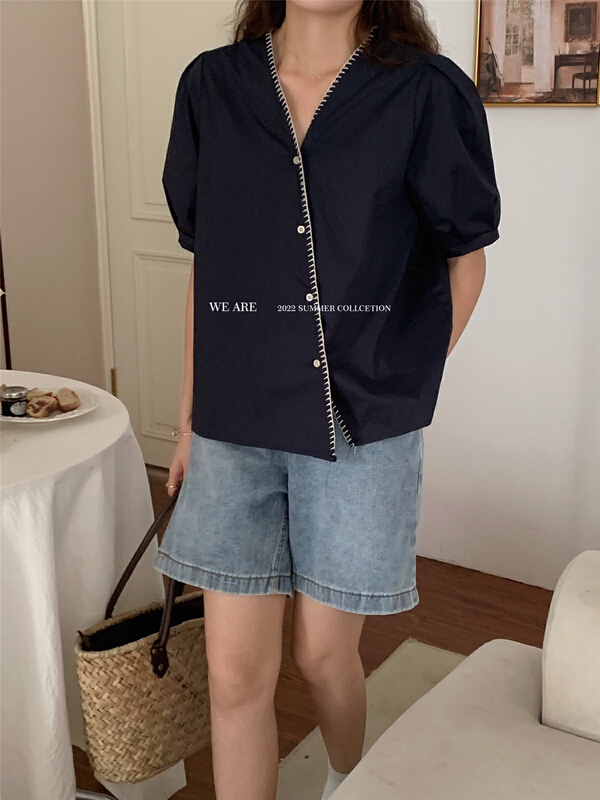 Original price 47.37! [we are] Korean V-neck design shirt 10167\zjy