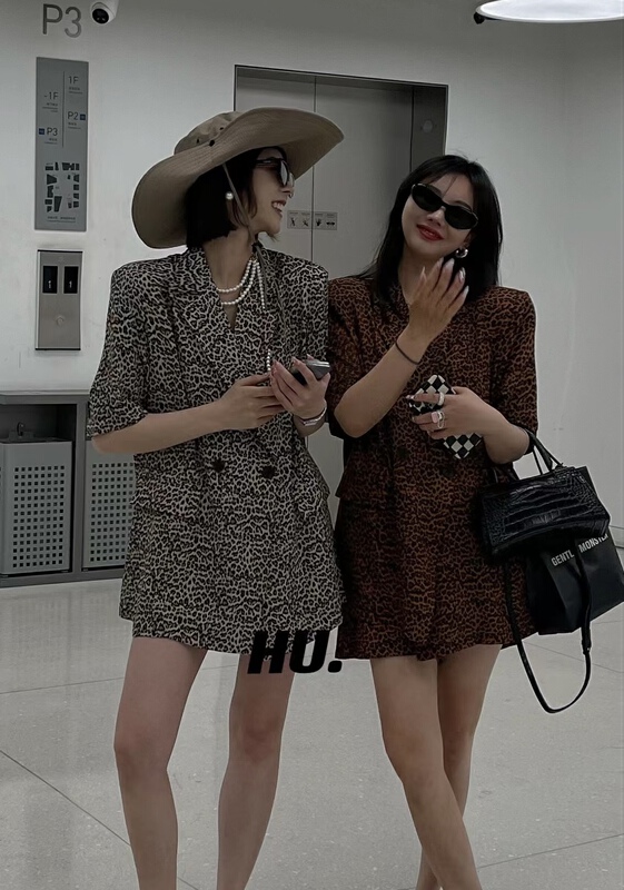 【HU.】 Leopard print suit + loose fashion casual pants set 2258\zxl