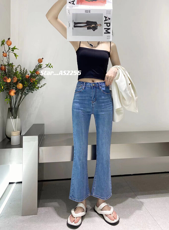 [star] Korean style simple slim fit micro flare jeans as2256