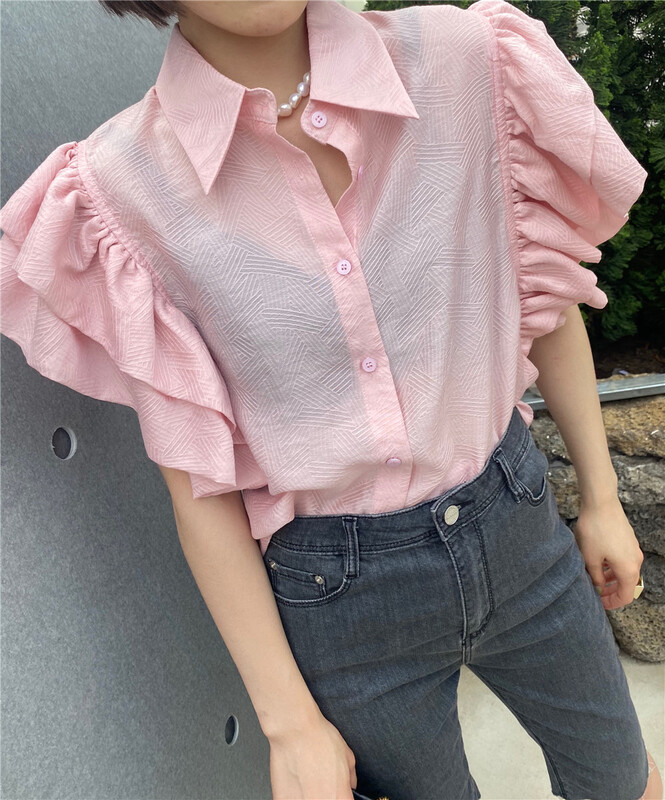 [open] Korean style lotus leaf sleeve shirt 3712\ozq