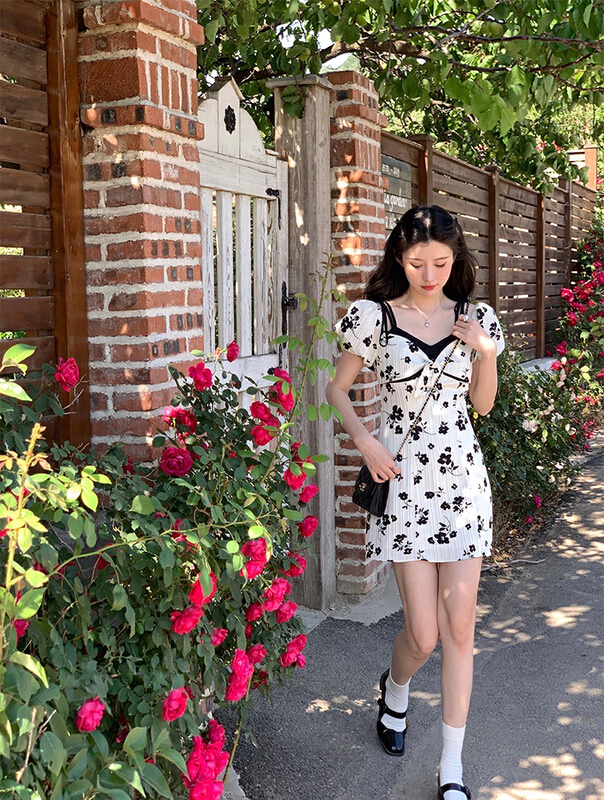 [w design] black and white print short dress 40441\wpl