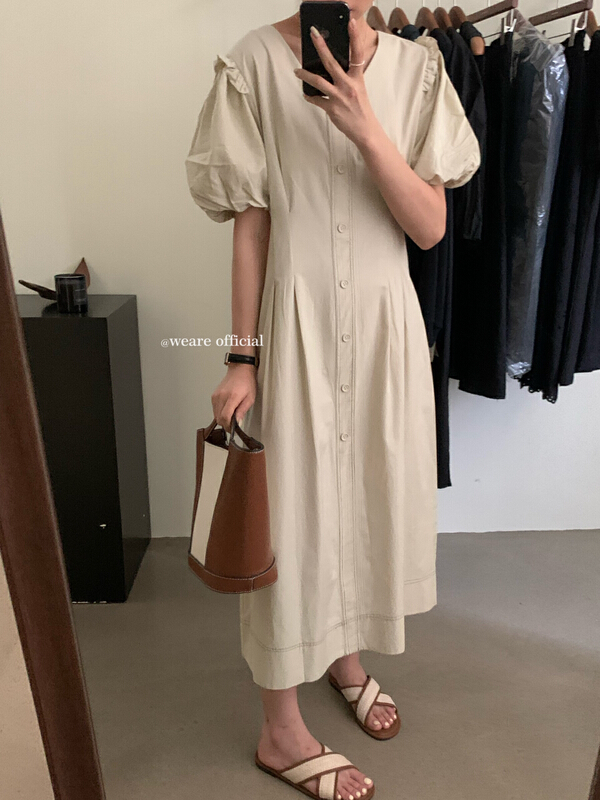 [we are] bubble sleeve design sense retro slim dress ys1-20169\zjy