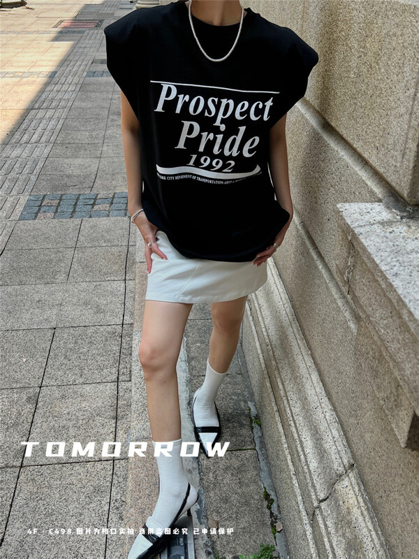 [tomorrow] round neck letter lazy vest / sling 8047\ozq