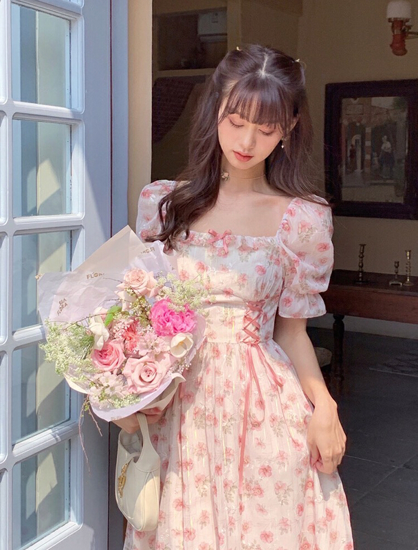 [w design] square neck floral dress 22411\wpl