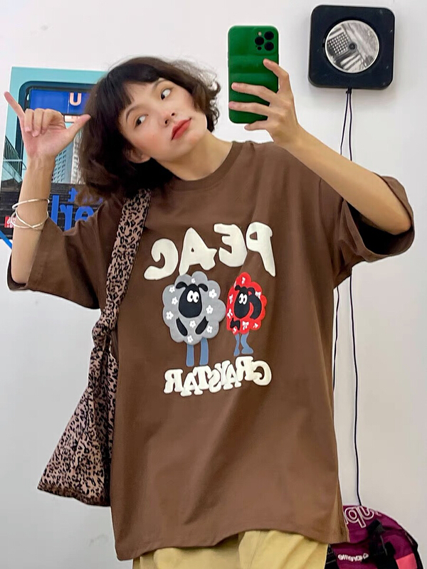 [lab eeda] Unisex casual cartoon printed loose short sleeve T-shirt 3192\ozq