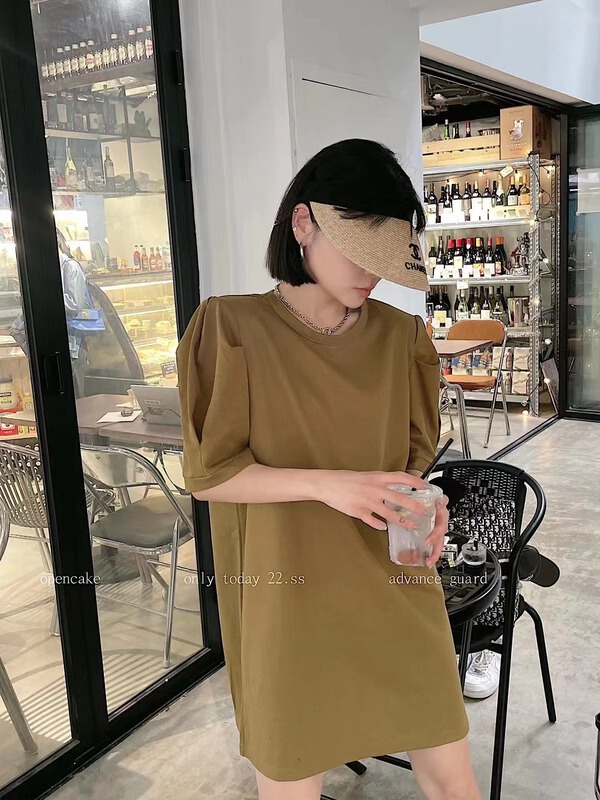 [open] casual round neck bubble sleeve dress 3929\ozq