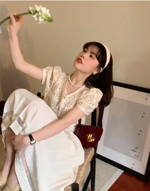 [w design] French retro simple temperament blouse + pleated skirt set 36911\wpl