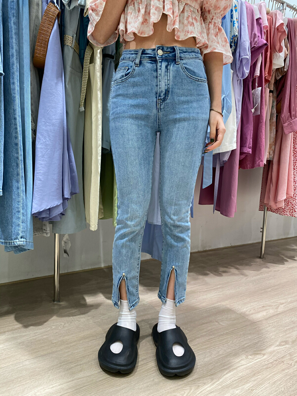 [u say] Korean version high waist, split, versatile, slim, elastic cropped Mini straight jeans 65730\jhy